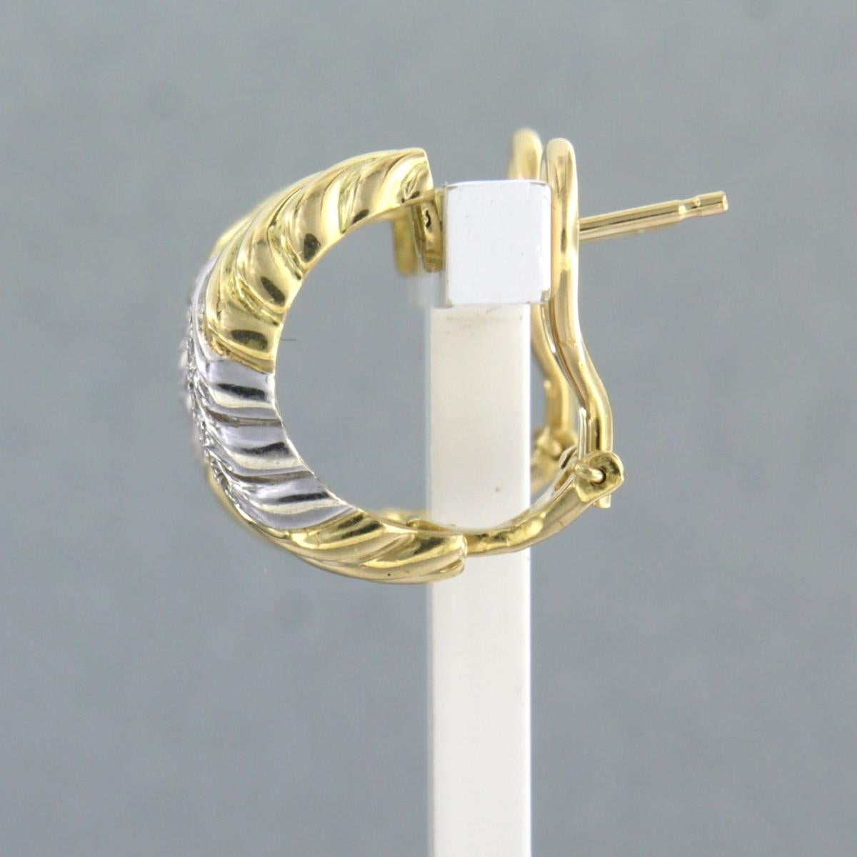 Modern Earring with brilliant cut diamonds up to 0.18ct 8.5 grams 18k bicolour gold For Sale