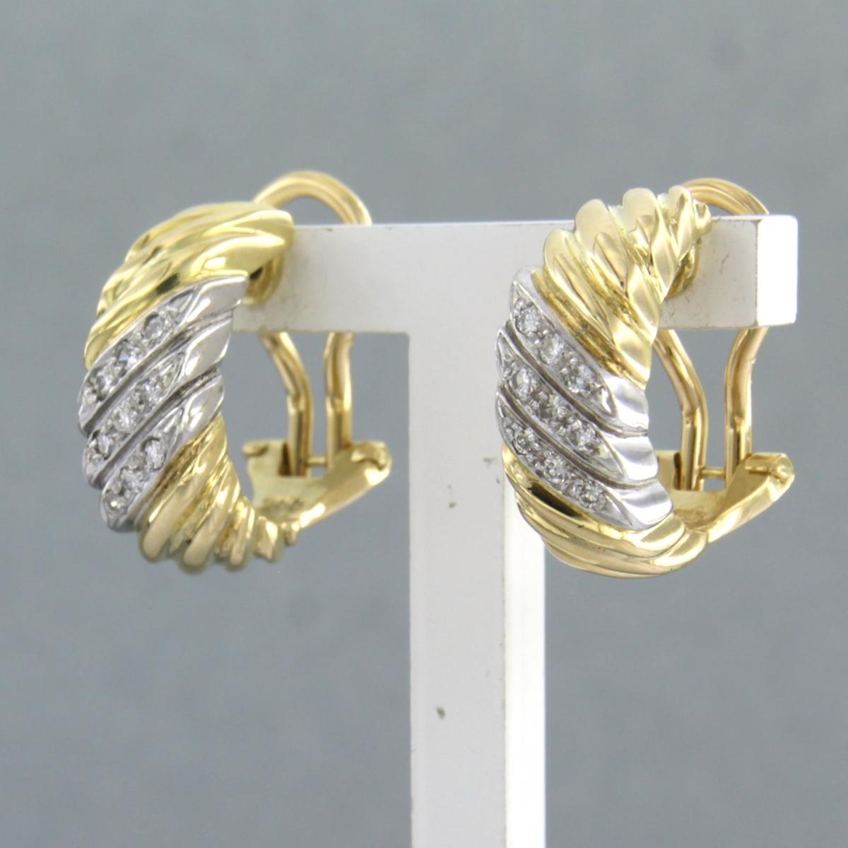 Brilliant Cut Earring with brilliant cut diamonds up to 0.18ct 8.5 grams 18k bicolour gold For Sale