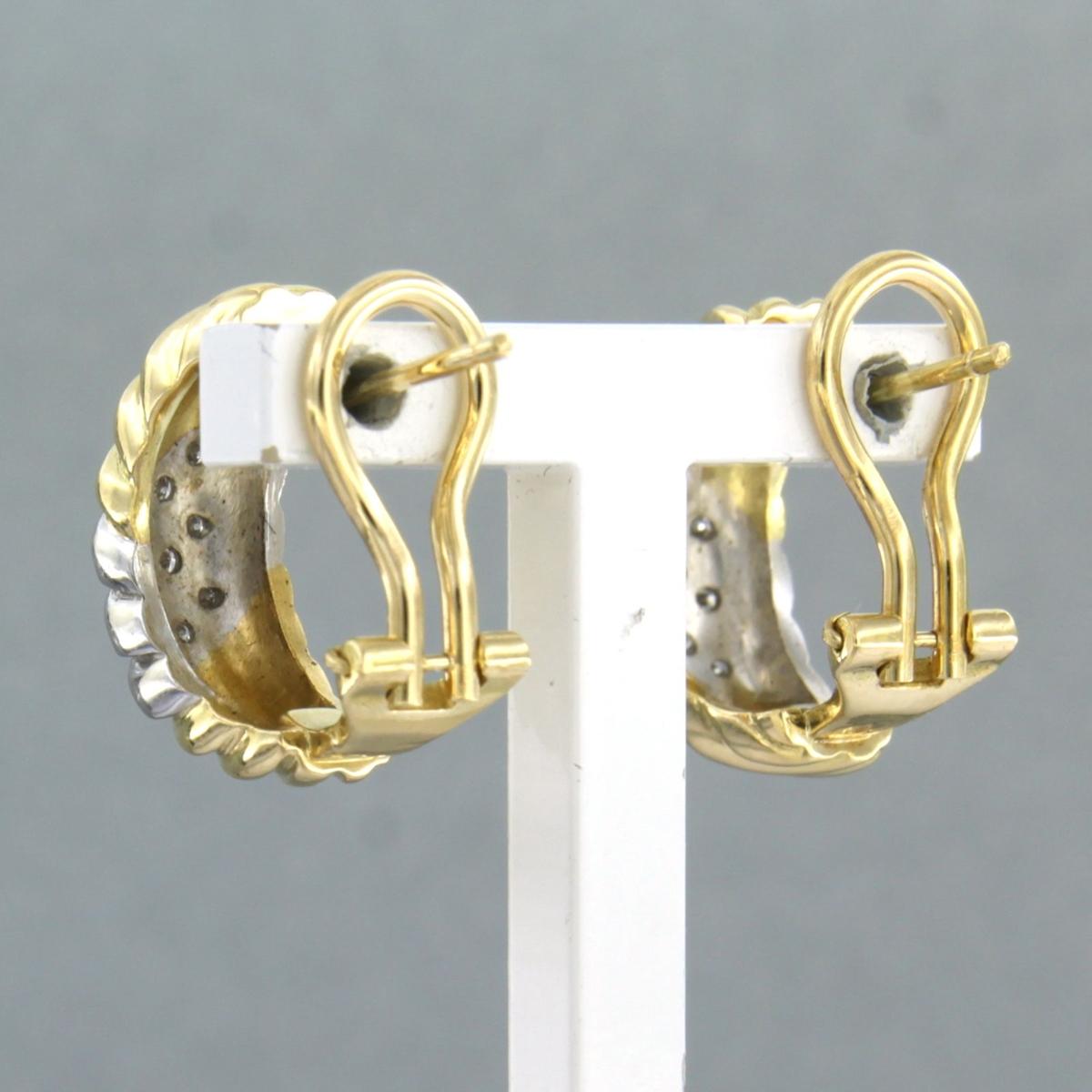 Earring with brilliant cut diamonds up to 0.18ct 8.5 grams 18k bicolour gold In Excellent Condition For Sale In The Hague, ZH