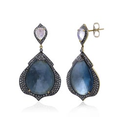 Earring with Diamond and Semi Precious Stones in 925 Sterling Silver