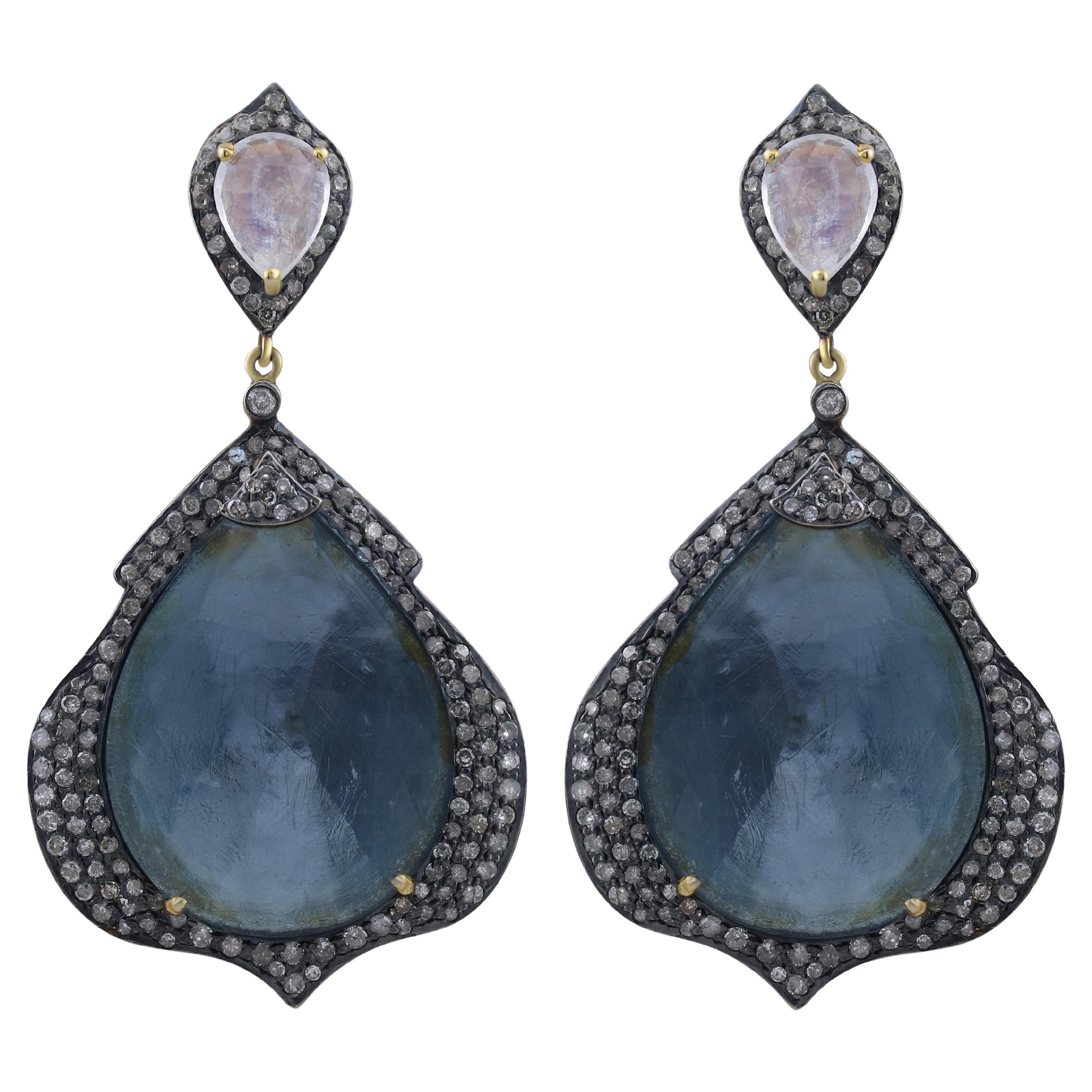 Earring with Diamond and Semi Precious Stones in 925 Sterling Silver
