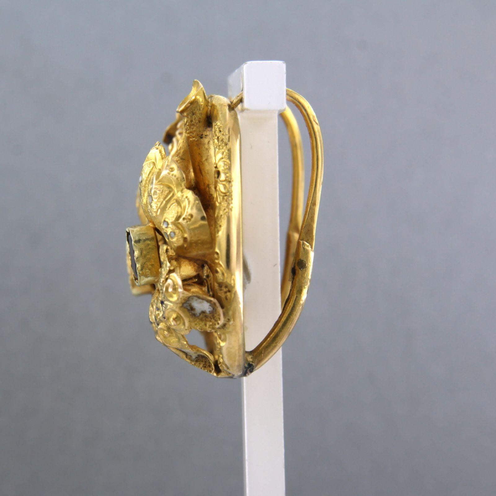 Early Victorian Earring with enamel and garnet 14k yellow gold - 9.0 grams For Sale