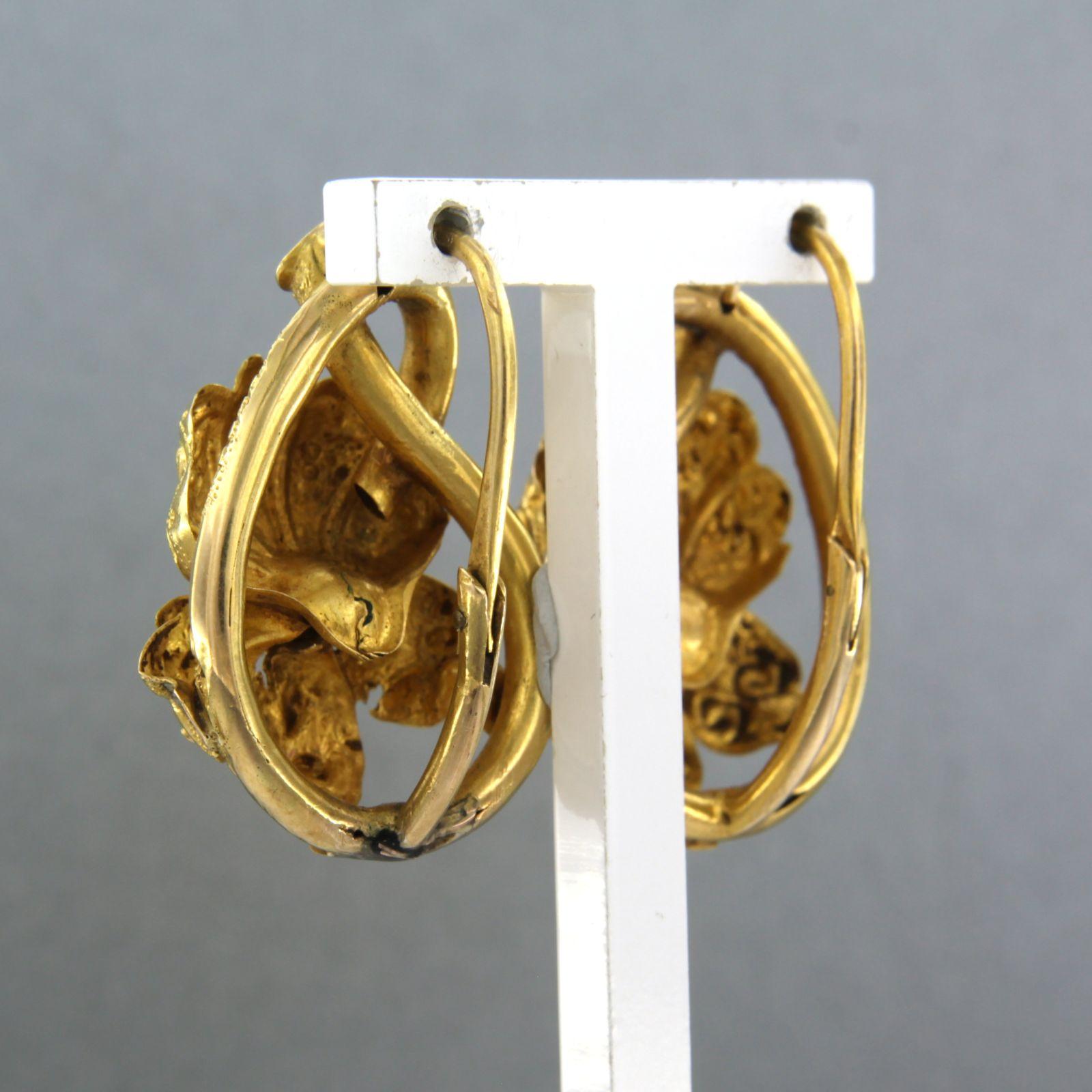 Emerald Cut Earring with enamel and garnet 14k yellow gold - 9.0 grams For Sale