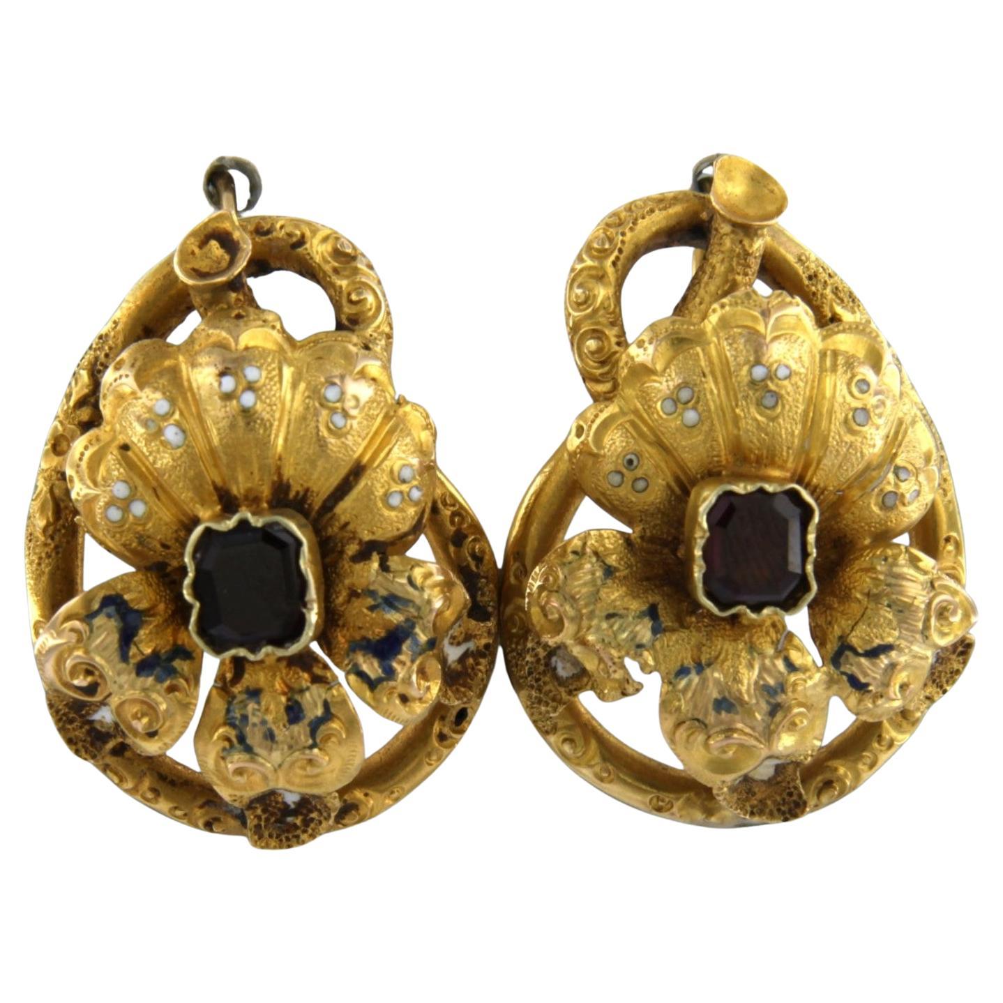Ohrring mit Emaille und Granat 14k Gelbgold - 9,0 Gramm