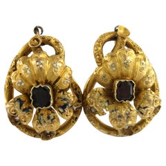 Earring with enamel and garnet 14k yellow gold - 9.0 grams