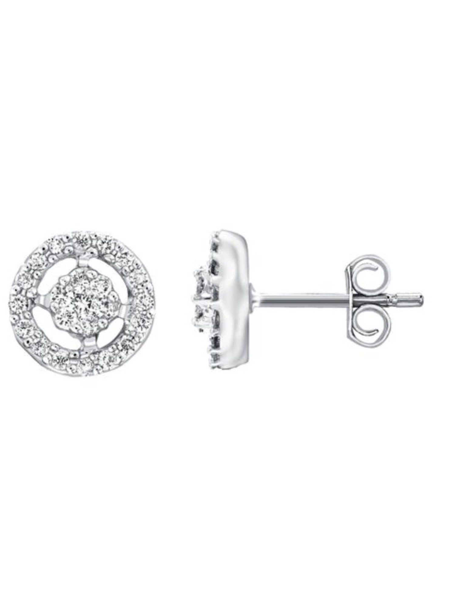 Earrings 0.75 Carat Cluster Halo 18 Karat White Gold Round White Diamond  Stud For Sale at 1stDibs
