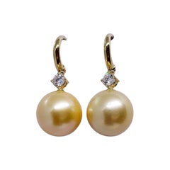 Earrings 13.90 mm Golden South Sea Pearls 0.60 Carat Diamonds Wagner Collection