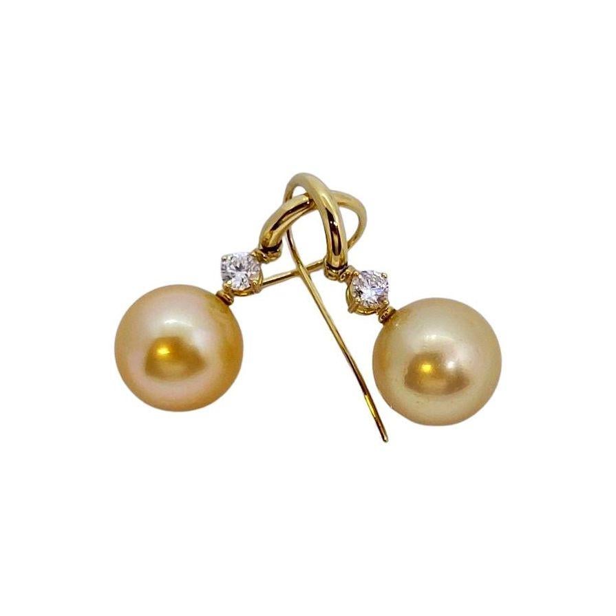Earrings 13.90 mm Golden South Sea Pearls 0.60 Carat Diamonds Wagner Collection For Sale 1