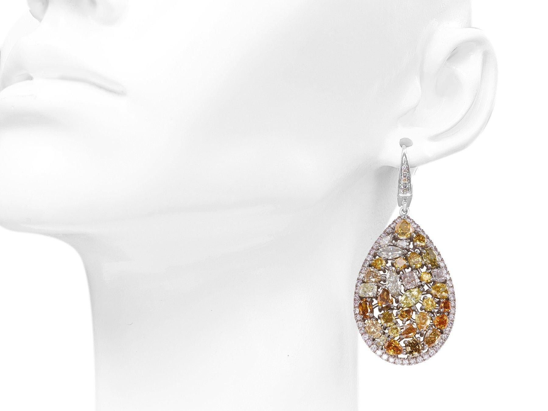 Pendientes - 14 kt. Oro blanco - 11,60ct. tw. Diamante (color natural) IGI Art Decó en venta