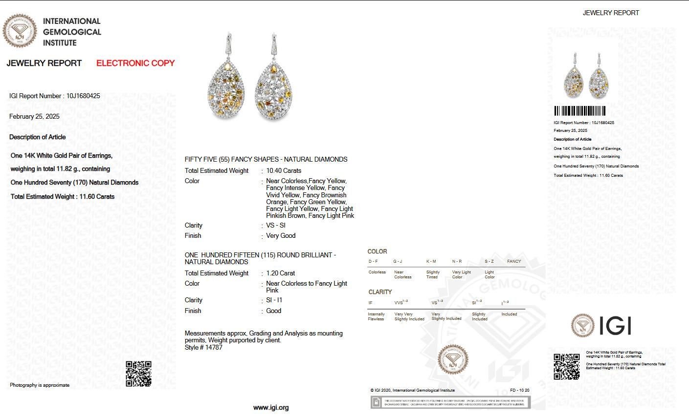 De las mujeres Pendientes - 14 kt. Oro blanco - 11,60ct. tw. Diamante (color natural) IGI en venta