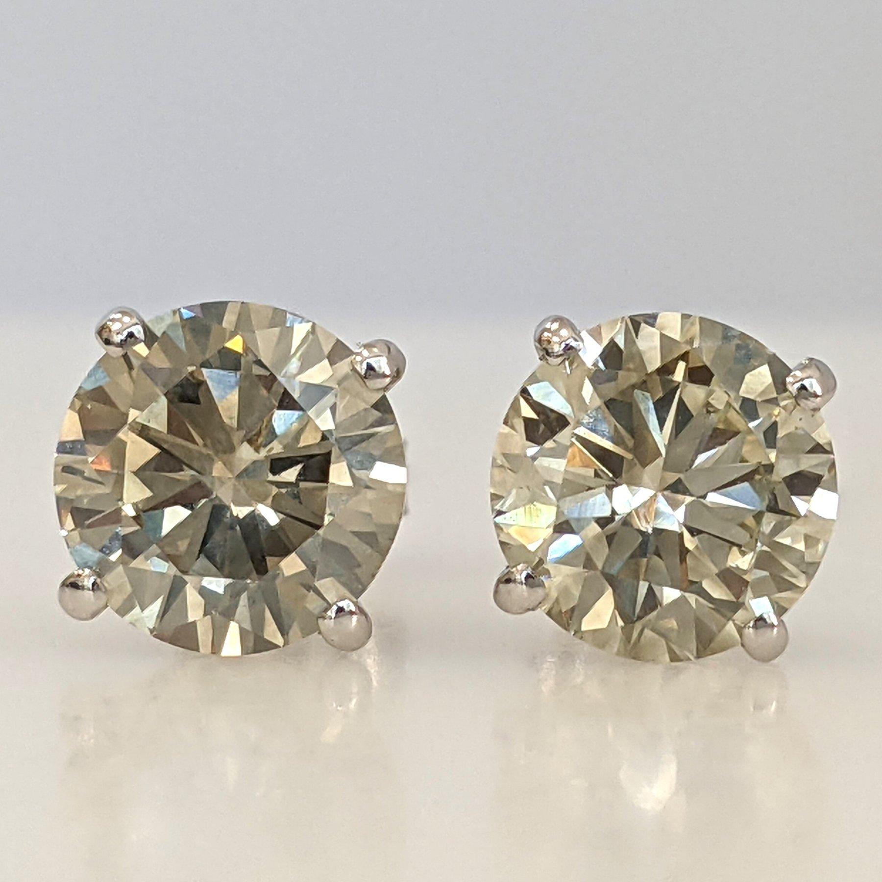 Boucles d'oreilles - 14 kt. Or blanc - 4.03ct. tw. Diamant (de couleur naturelle) - IGI en vente 1