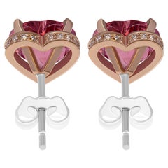 Earrings 14k Rose Gold Heart Shape Diamond Pink Tourmaline
