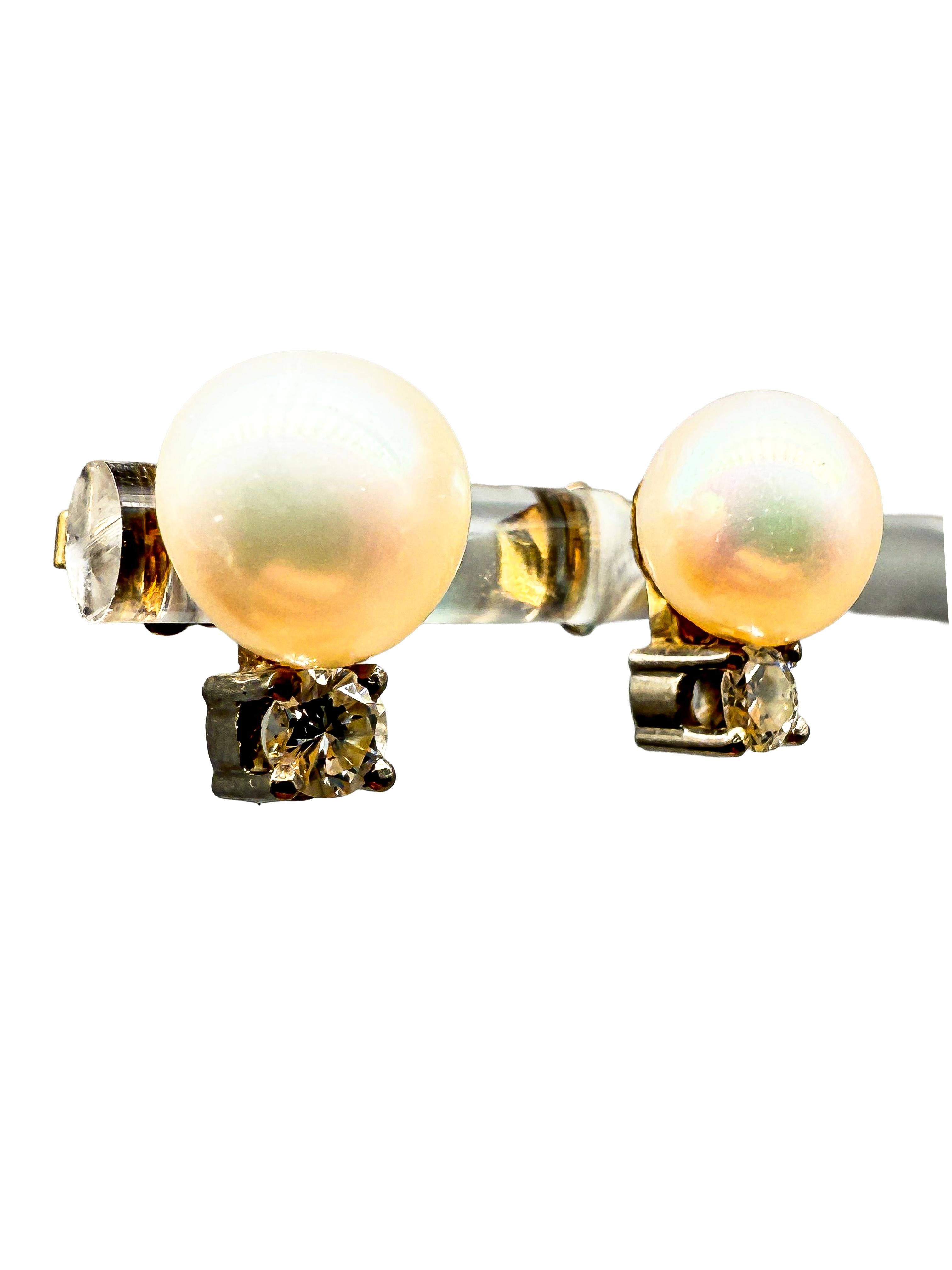 Taglio brillante Orecchini, oro bianco 14K con diamanti e perle in vendita