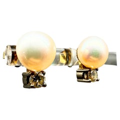 Earrings, 14K White Gold with Diamonds and Pearls