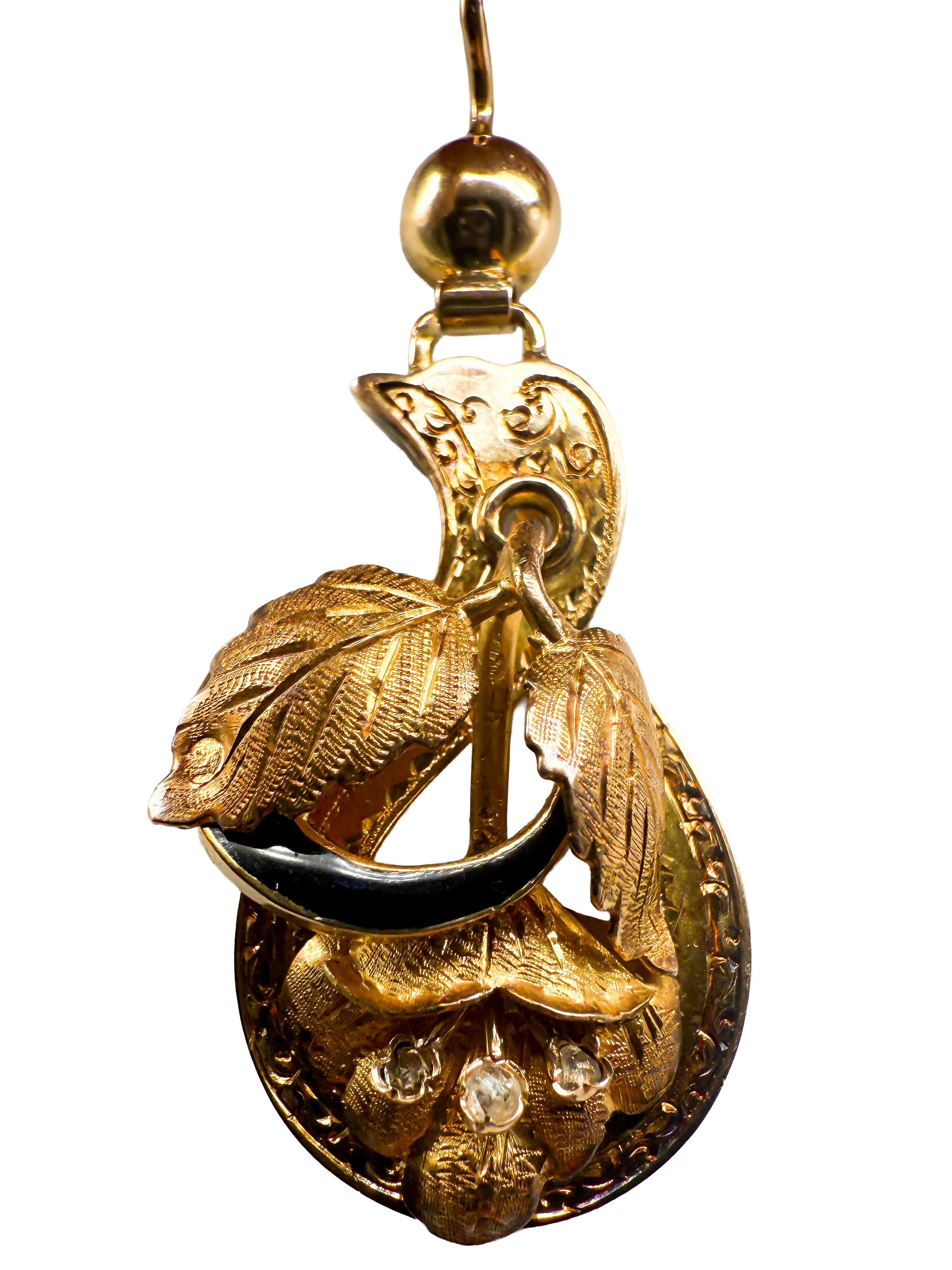 Vittoriano Orecchini, oro giallo 14K con diamanti, vittoriani in vendita