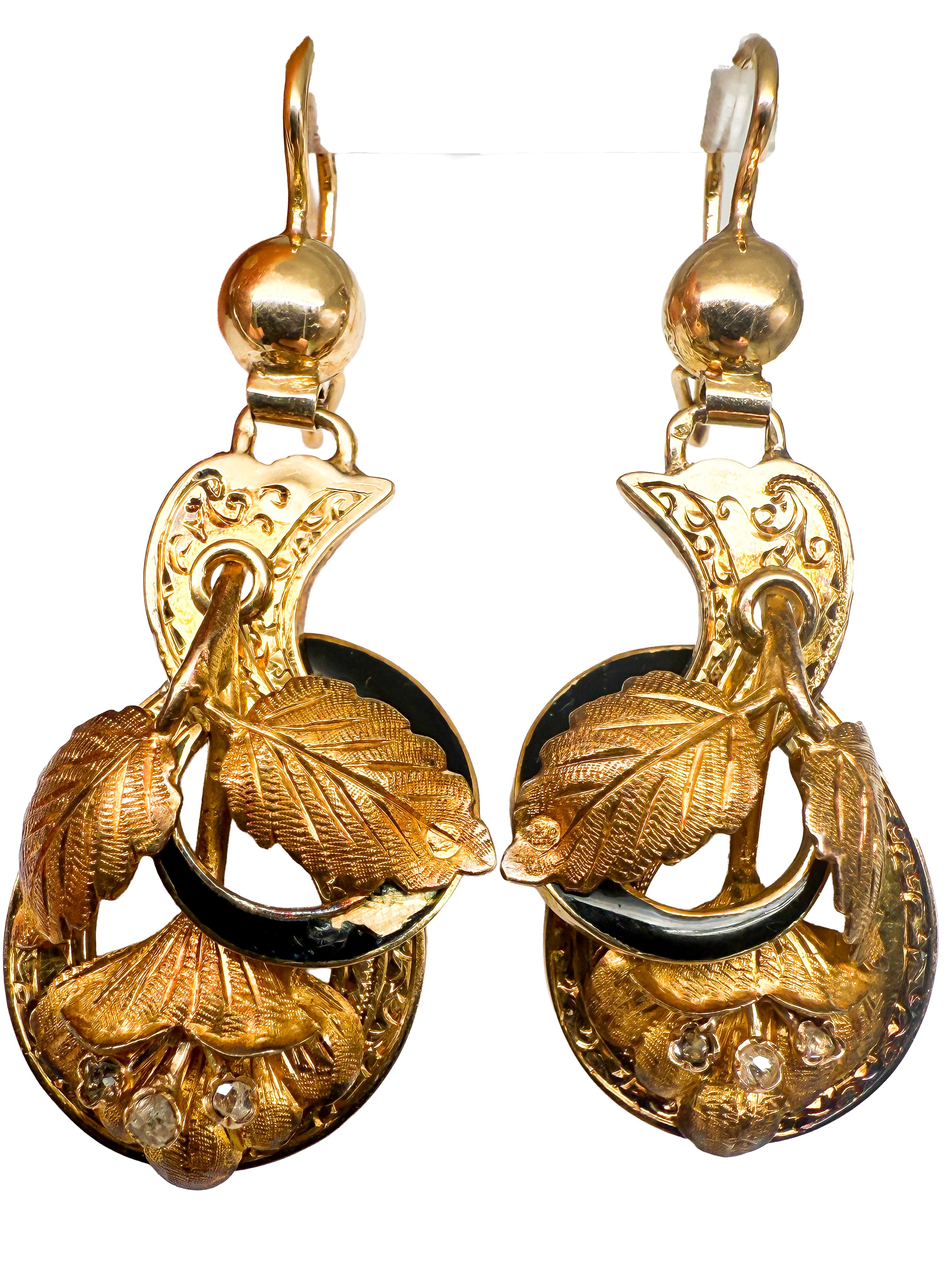 Orecchini, oro giallo 14K con diamanti, vittoriani In condizioni buone in vendita a Berlin, DE