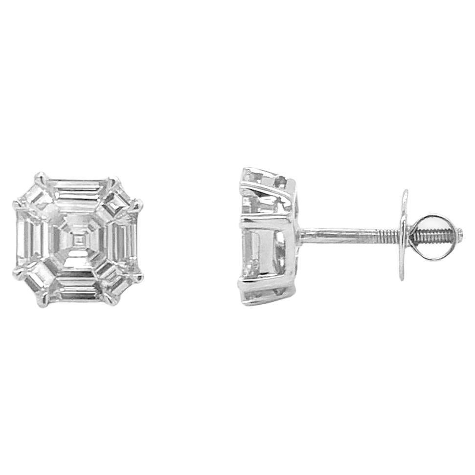 Boucles d'oreilles 14kt Gold Asscher Diamants I VS 1.50 carats en vente