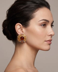 Earrings, 14KT Gold Madeira Citrine and Citrine Cluster Clip