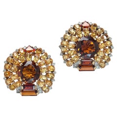 Earrings, 14KT Gold Madeira Citrine and Citrine Cluster Clip