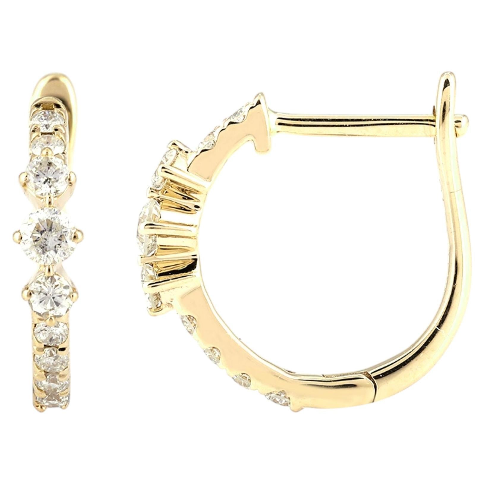 Earrings 14KT Yellow Gold Graduated Diamond Huggie Hoop