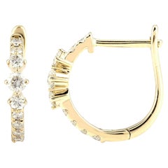 Earrings 14KT Yellow Gold Graduated Diamond Huggie Hoop