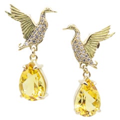 Earrings 18 Karat Gold Diamonds Pear Cut Yellow Beryl Vicente Gracia