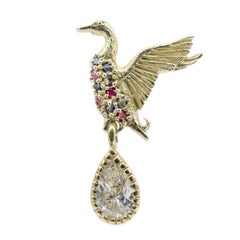 Earrings 18 Karat Gold Ducks Sapphires Rubies Pear Cut Diamond Vicente Gracia