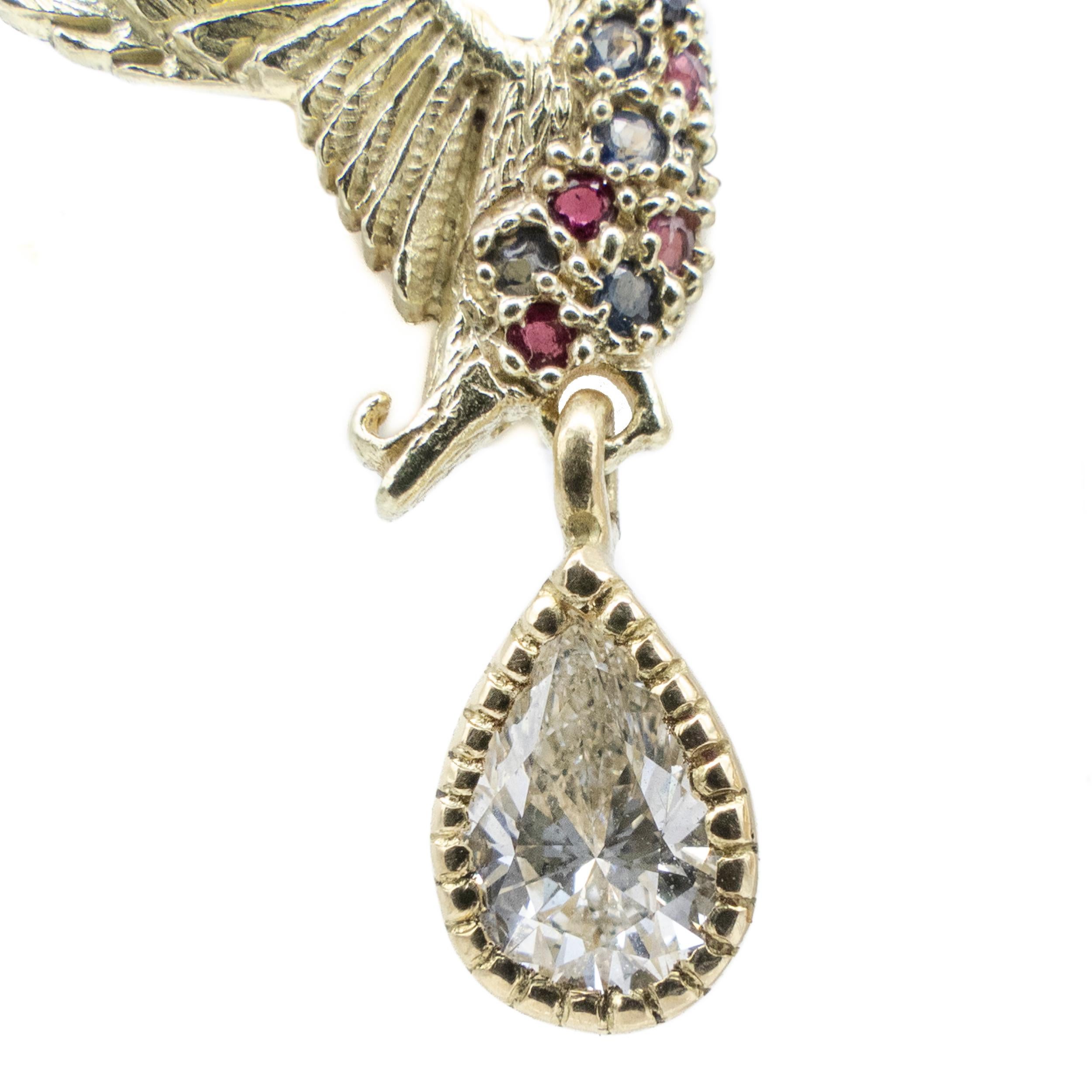 Modern Earrings 18 Karat Gold Ducks Sapphires Rubies Pear Cut Diamond Vicente Gracia