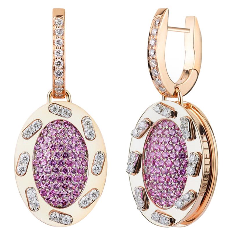 Earrings 18 Karat Gold, Pink Sapphires Diamonds from The Iconic Omles Collection For Sale