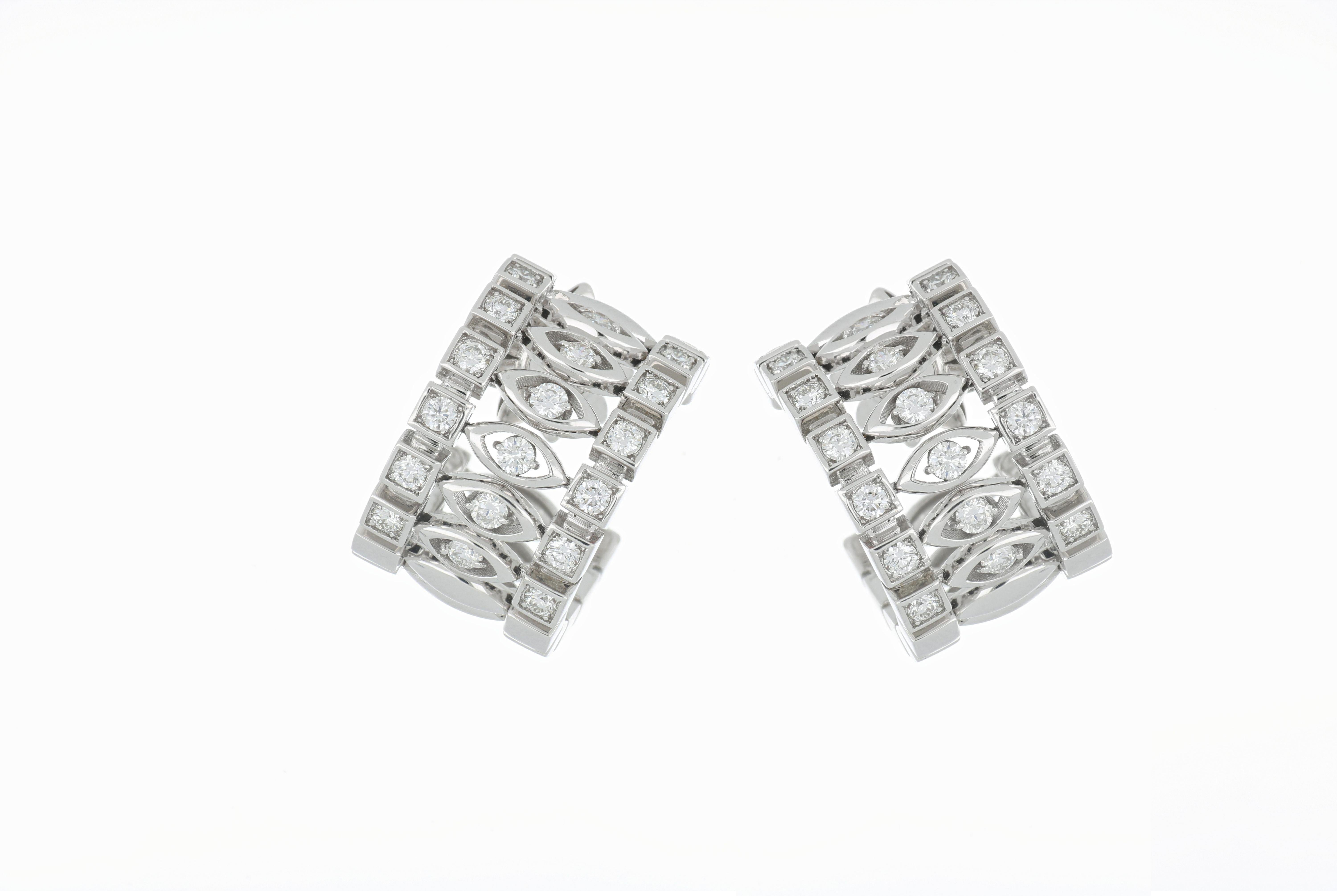 Earrings 18 Karat White Gold and White Diamonds VS color G, Handmade In New Condition For Sale In SESTO FIORENTINO, IT