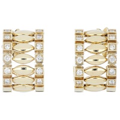 Earrings 18 Karat Yellow Gold and Cream Diamonds VS Color G, Handmade