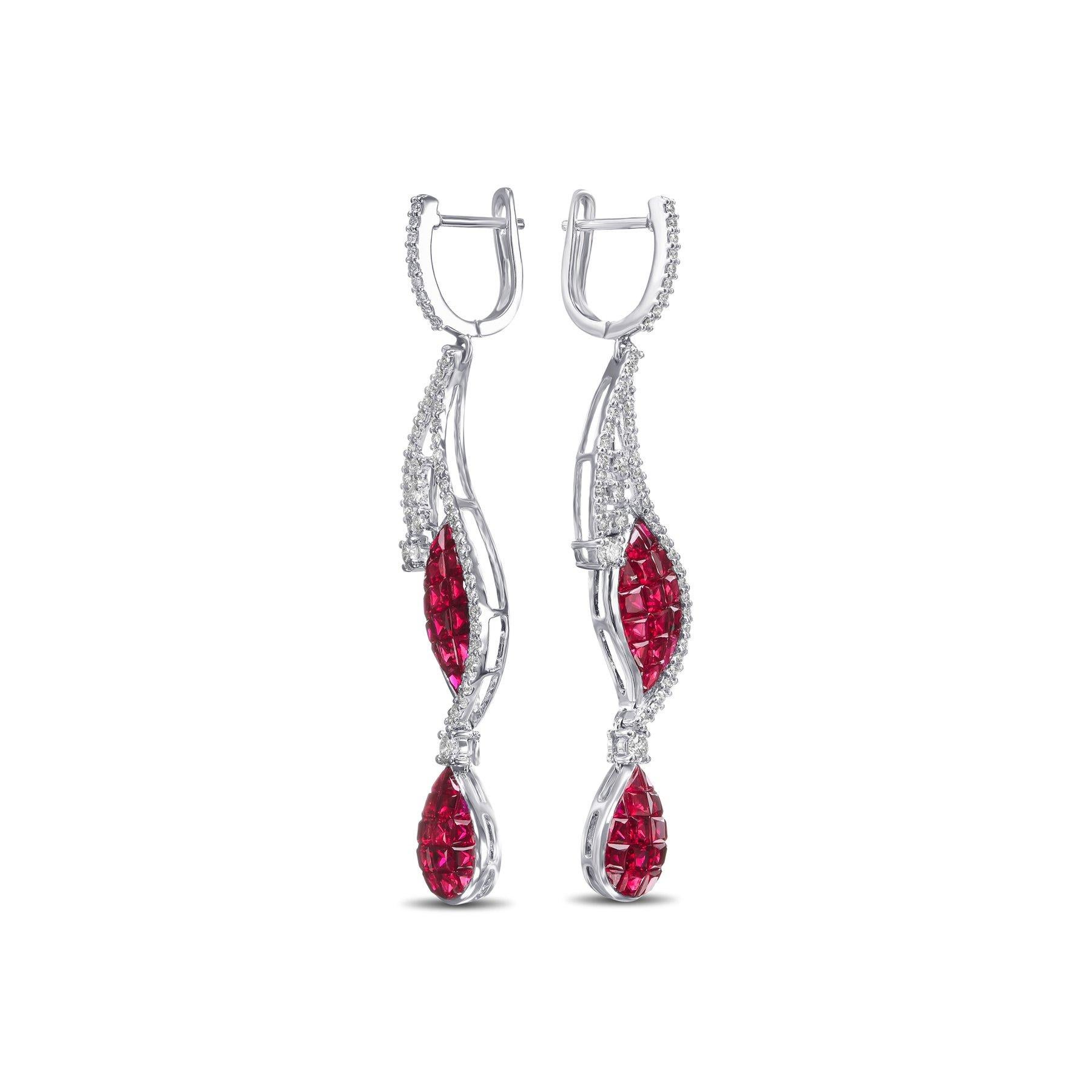 Art Déco Orecchini - 18 kt. Oro bianco - 5,96ct. tw. Rubino - Diamante - IGI in vendita