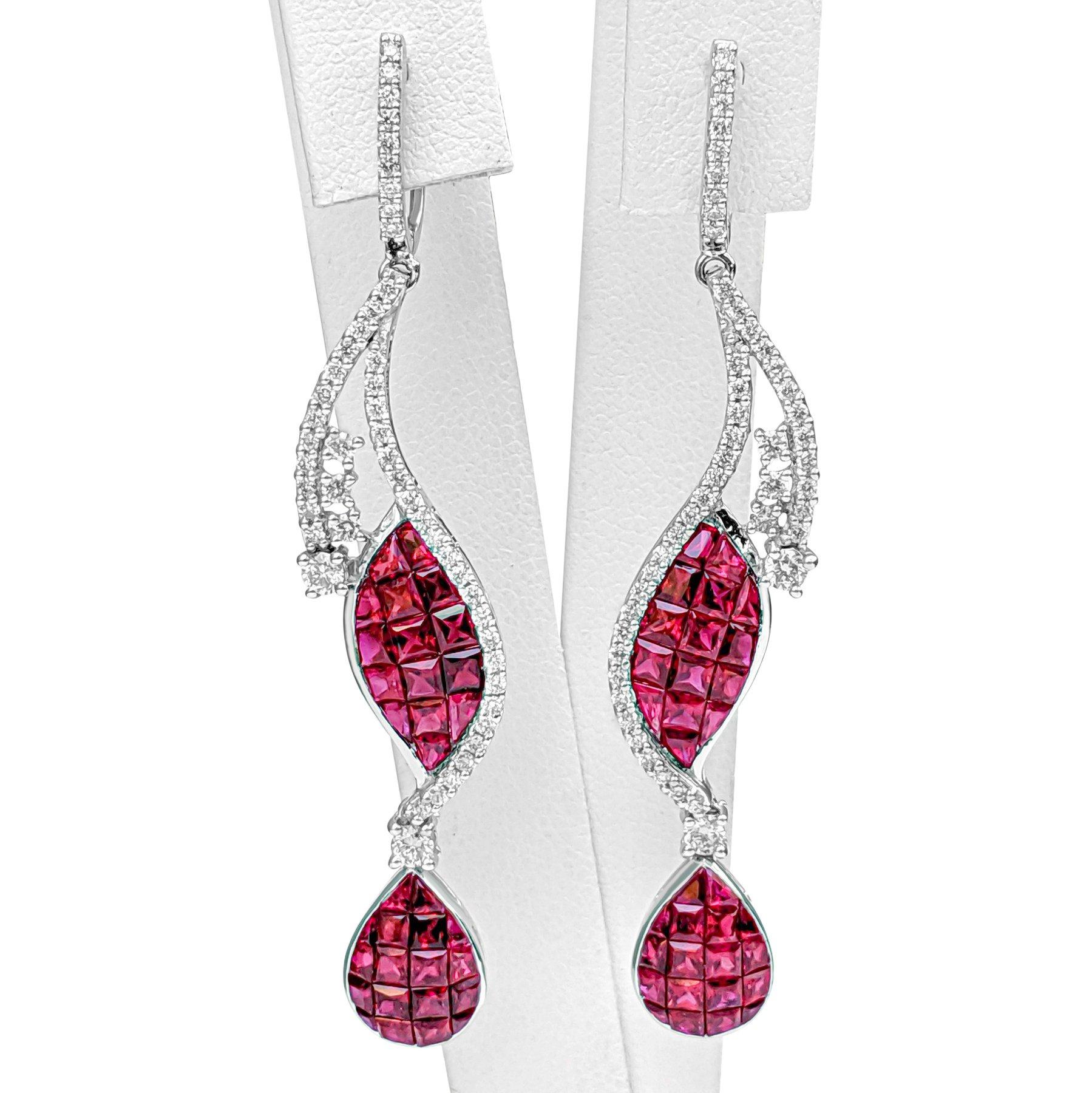 Orecchini - 18 kt. Oro bianco - 5,96ct. tw. Rubino - Diamante - IGI In condizioni Nuovo in vendita a Ramat Gan, IL