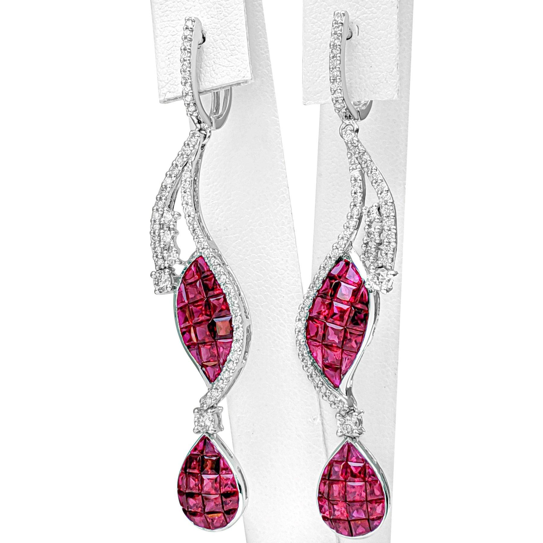 Donna Orecchini - 18 kt. Oro bianco - 5,96ct. tw. Rubino - Diamante - IGI in vendita