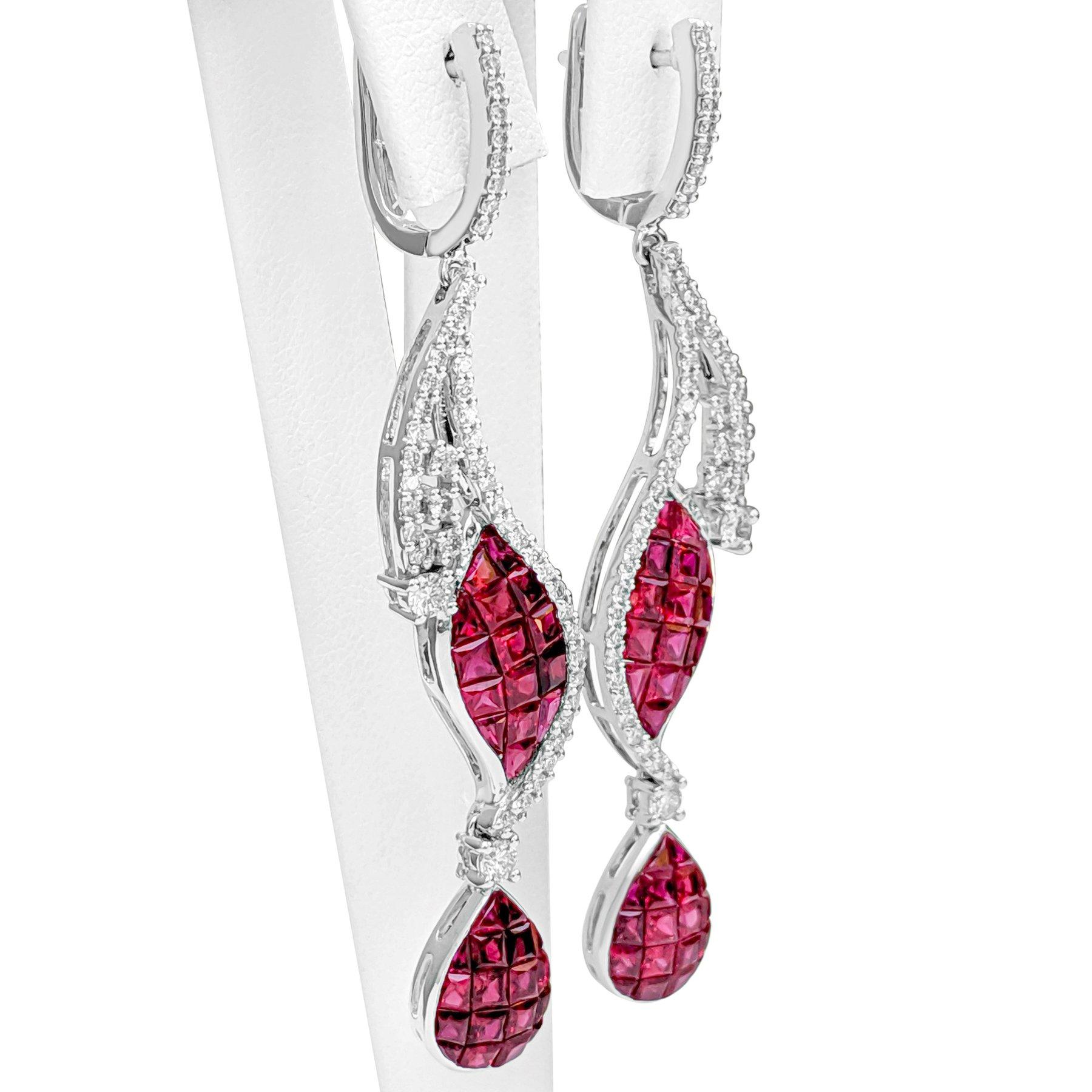 Orecchini - 18 kt. Oro bianco - 5,96ct. tw. Rubino - Diamante - IGI in vendita 1