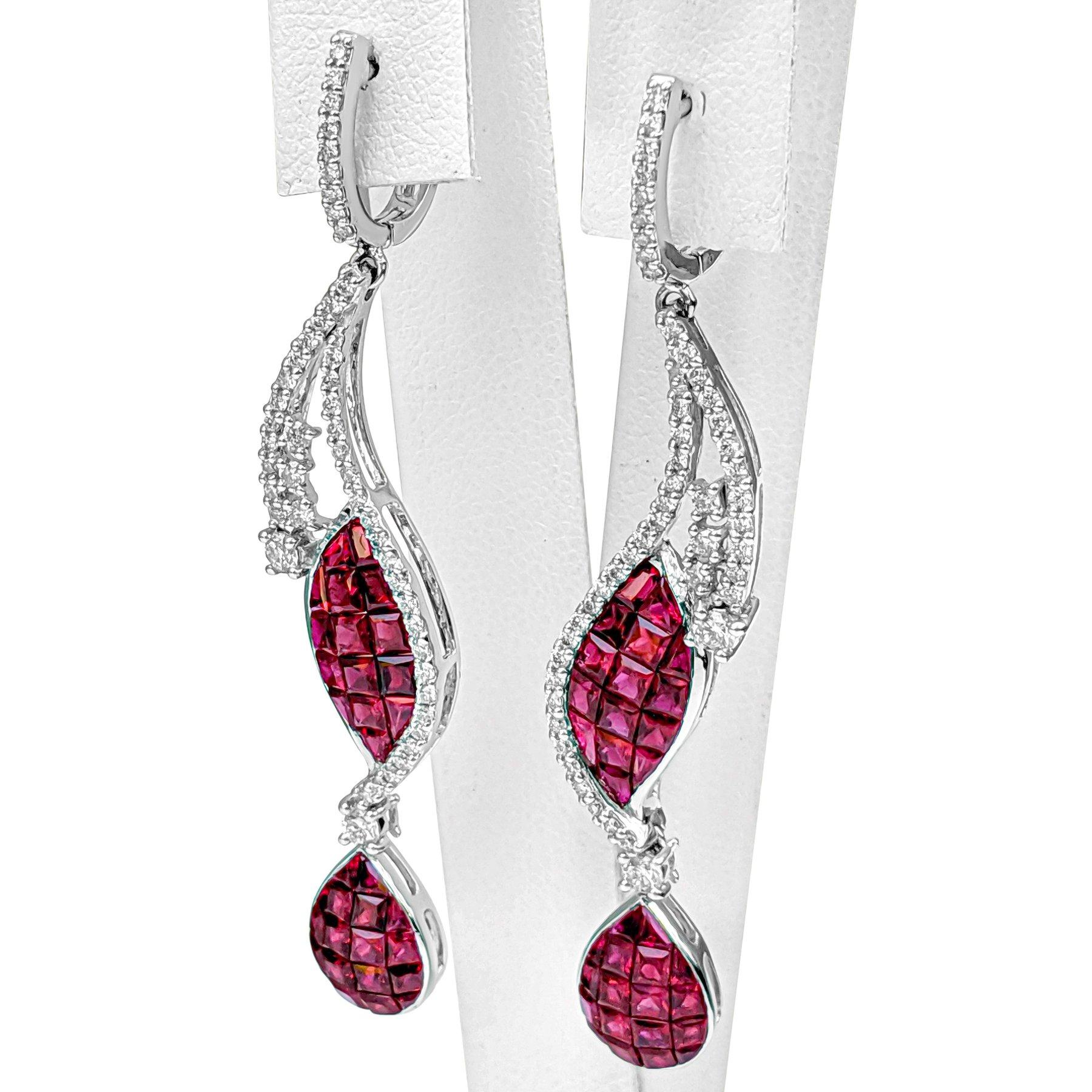 Orecchini - 18 kt. Oro bianco - 5,96ct. tw. Rubino - Diamante - IGI in vendita 2