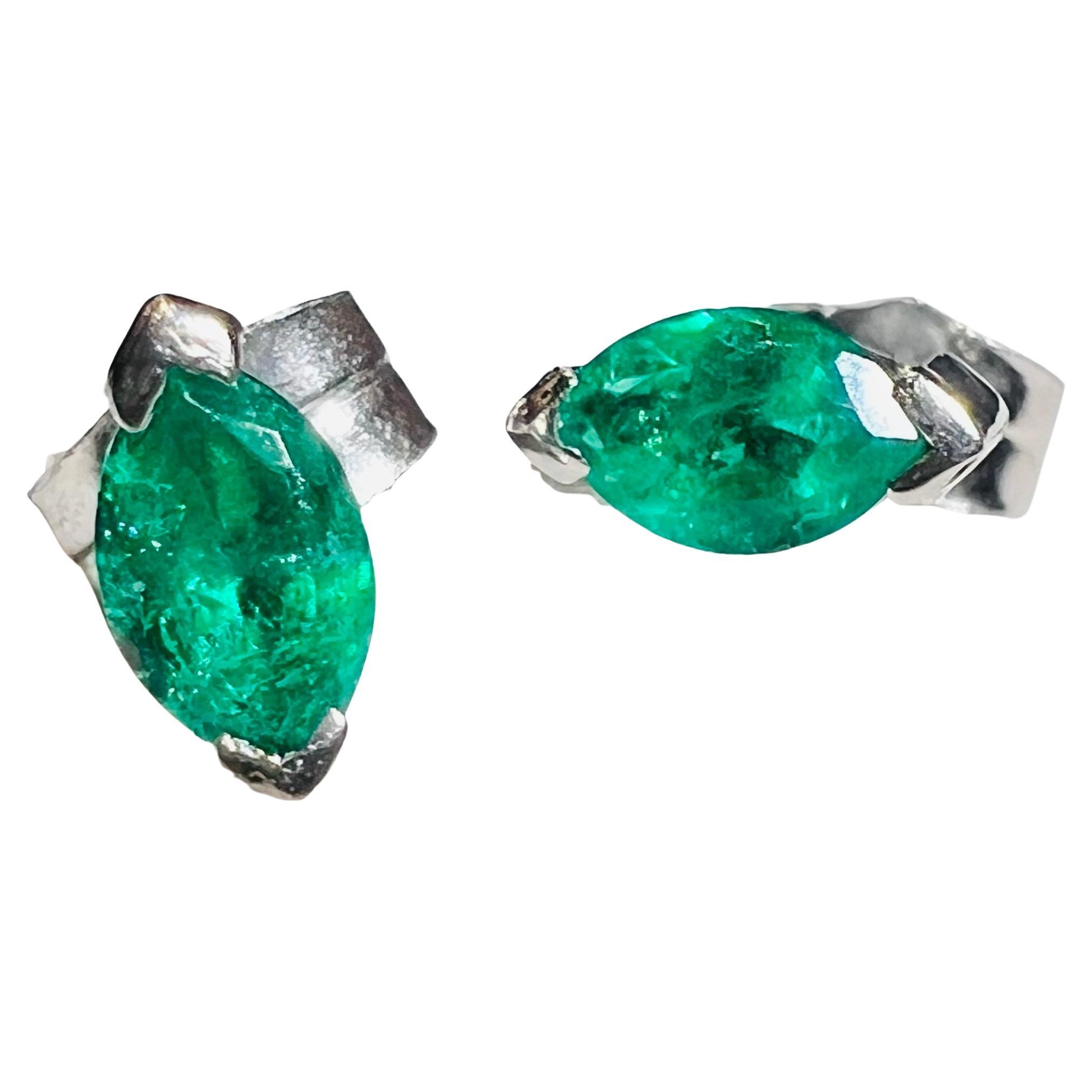 Earrings 18ct White Gold Emeralds Marquise Cut 0.40ct