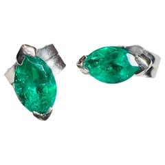 Earrings 18ct White Gold Emeralds Marquise Cut 0.40ct