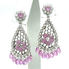 EARRINGS- 18K White Gold Pink Tourmaline Diamond Chandelier.