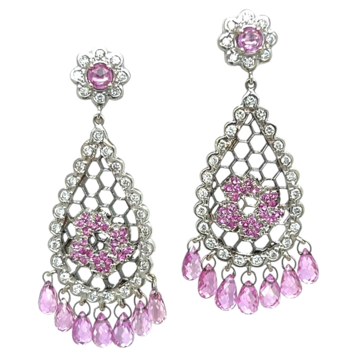 OHRRINGE- 18K Weißgold Pink Turmalin Diamant Kronleuchter. im Angebot