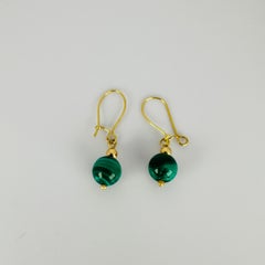 Earrings 18k Yellow Gold with Green Malachite Bols