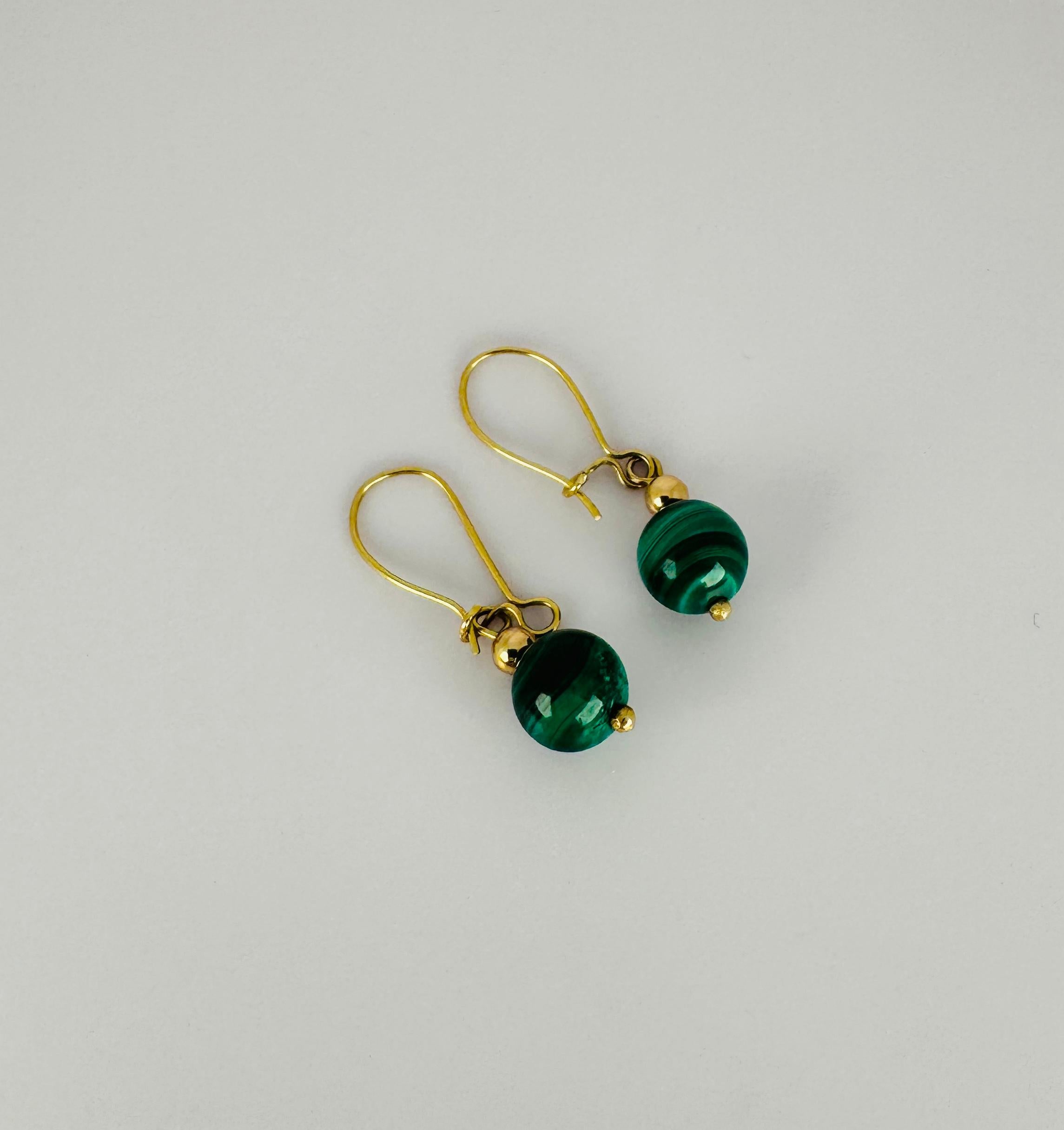 Earrings 18k yellow gold with green malachite bols in vendita 3