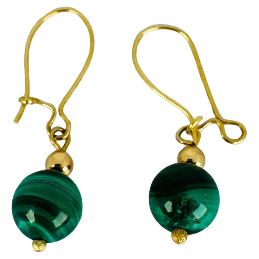 Earrings 18k Yellow Gold with Green Malachite Bols