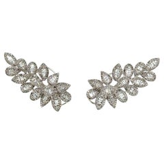 Earrings 18Kt Baguettes and Round Diamond Leaf Statement