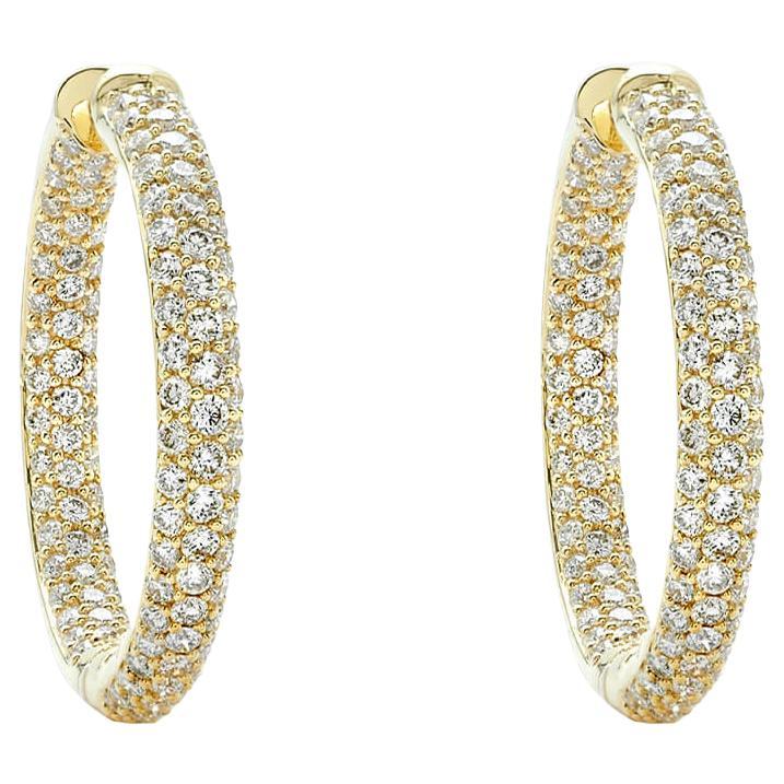 Earrings 18kt Gold & 3-Row Diamonds 2.57 carats Medium Hoops