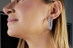 Earrings 18kt Gold & 3-Row Diamonds 6.31 carats Hoops