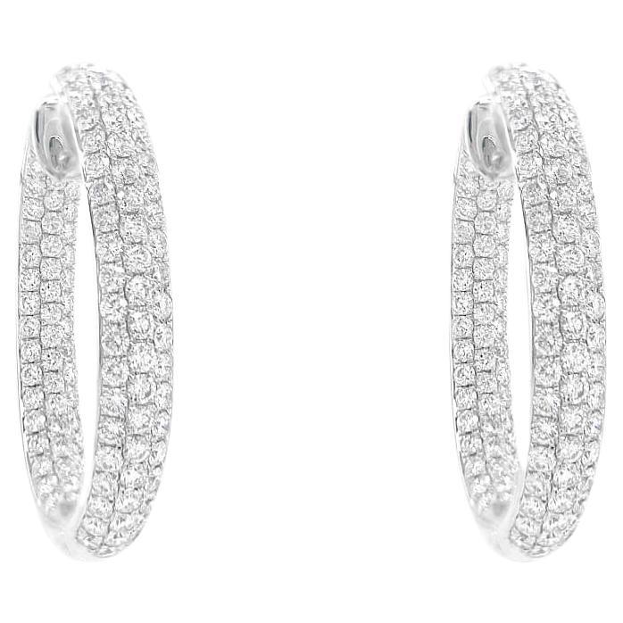 Earrings 18kt Gold & 3-Row Diamonds 6.31 carats Hoops