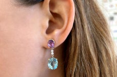 Earrings 18kt Gold Amethyst & Blue Topaz Drops with Diamonds