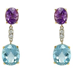 Earrings 18kt Gold Amethyst & Blue Topaz Drops with Diamonds