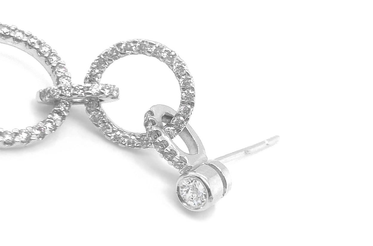 Round Cut Earrings 18kt Gold Circle Drop with Pearls & Diamonds For Sale